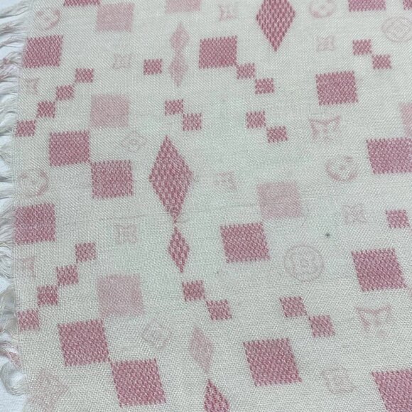 LOUIS VUITTON - Cream Light Pink Pink Unconfirmed Scarf Cashmere Silk 366-080725 - Picture 7 of 10